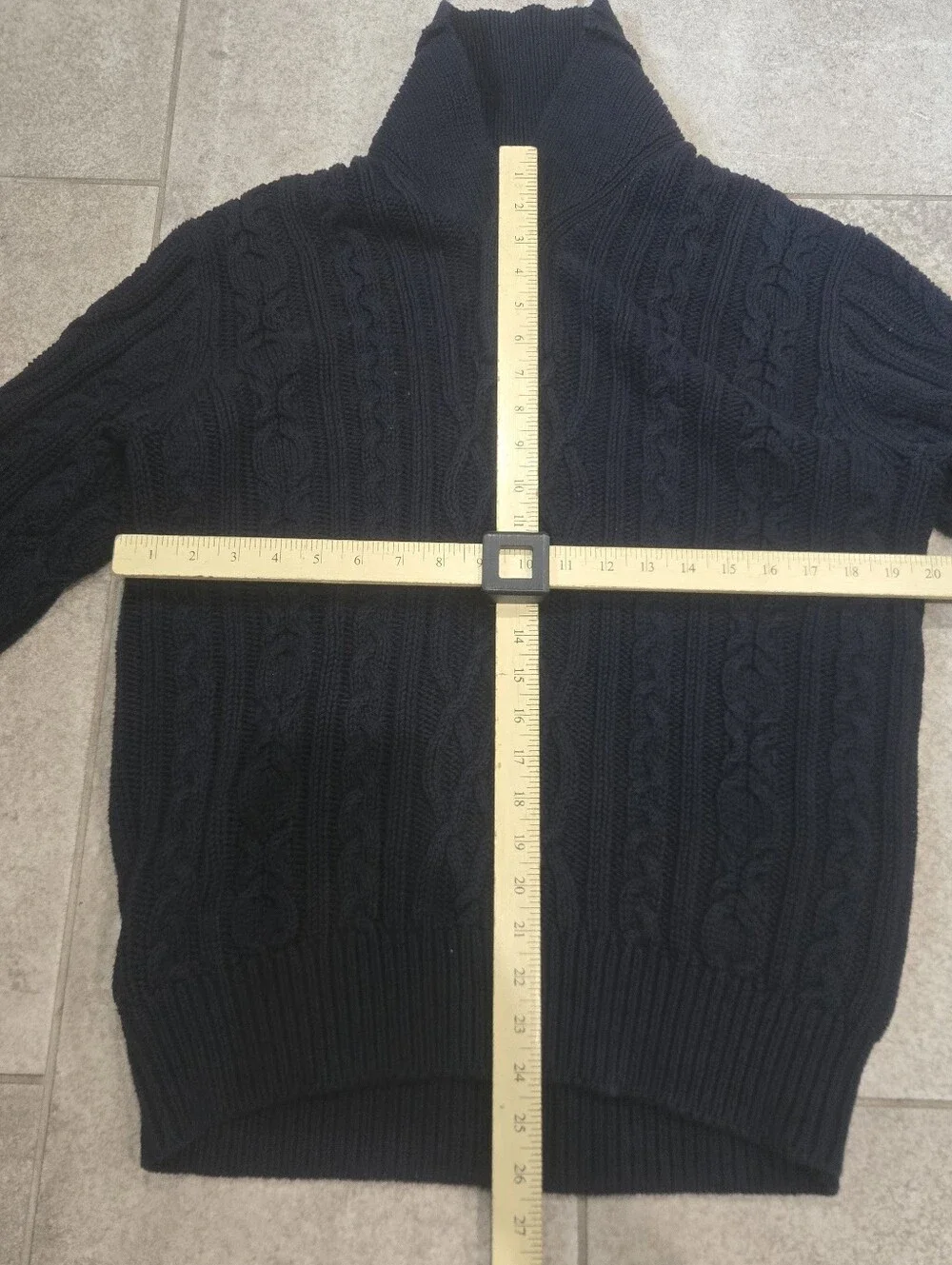 J Crew Men Medium Navy Blue Cable Knit Shawl Collar Pullover Sweater Cotton M